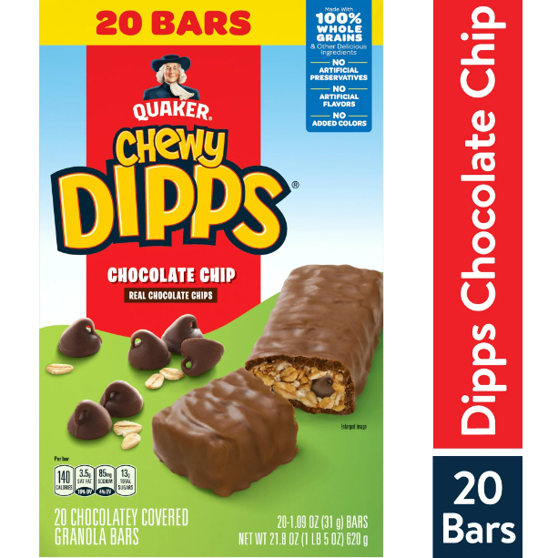 Product image of Quaker Chewy Dipps Granola Bars, Chocolate Chip, 20 Pack