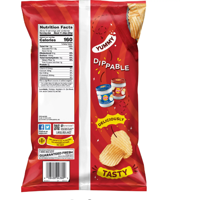 Product image of Lay's Wavy Potato Chips, Original Flavor, 7.75 oz Bag