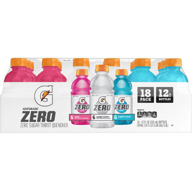 Product image of Gatorade G Zero Sugar 3 Flavor Variety Pack Thirst Quencher Sports Drink, 12 oz, 18 Pack Bottles