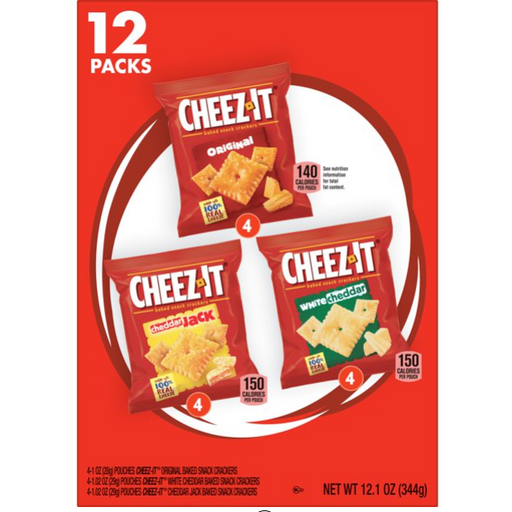 Product image of Cheez-It Cheese Crackers, Baked Snack Crackers, Office and Kids Snacks, Variety Pack, 12 Ct, 12.1 Oz, Box