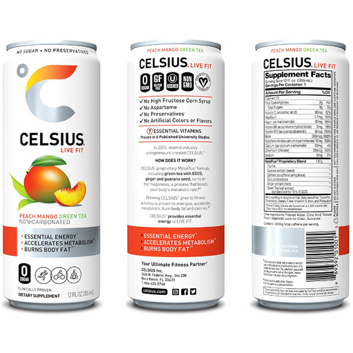Product image of CELSIUS Essential Energy Drink 12 Fl Oz, Peach Mango Green Tea (Pack of 12)