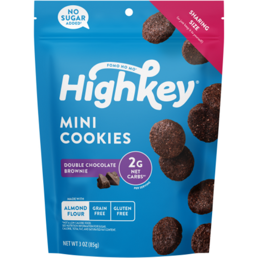 Product image of HighKey No Sugar Added, Keto Friendly, Grain & Gluten Free Double Chocolate Brownie Mini Cookies, 2g Net Carbs, 3oz