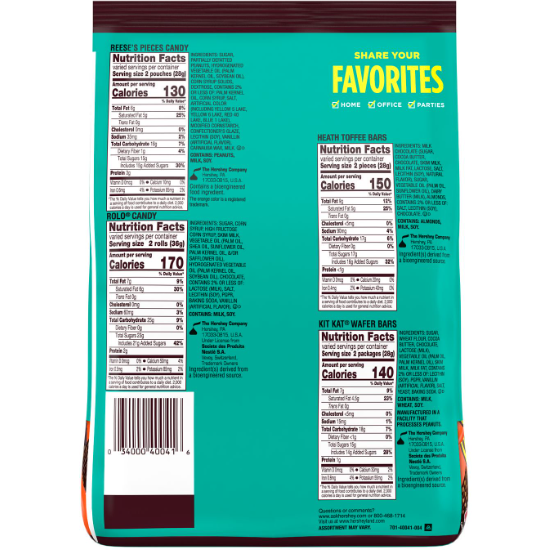 Product image of Hershey, Chocolate and Peanut Butter Assortment Snack Size Candy, Individually Wrapped, 35.04 oz, Bulk Party Pack