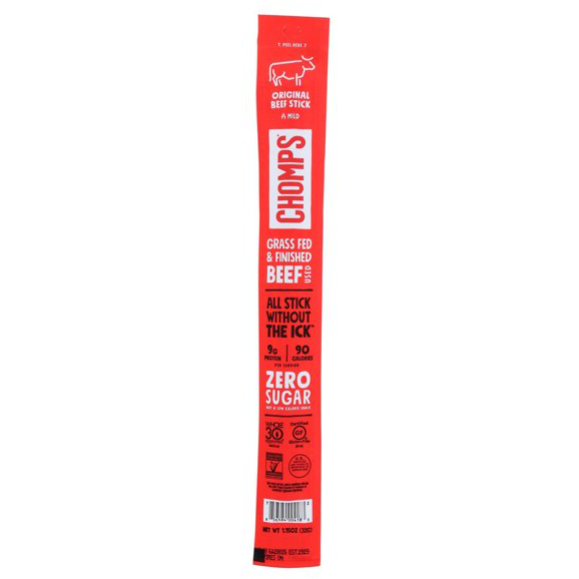 Product image of Chomps Grass Fed Beef Jerky Sticks, Original Beef, Keto Snack, Healthy Snack, 1.15oz