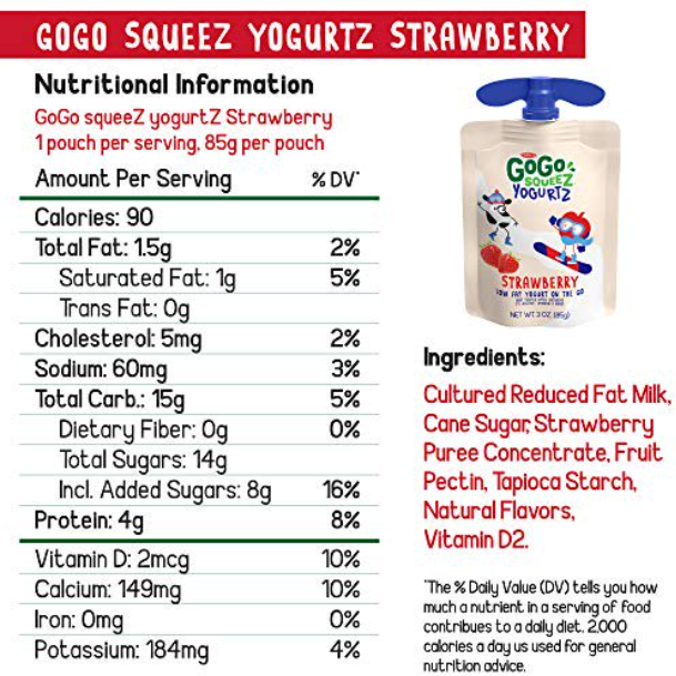 Product image of GoGo Squeez Yogurtz, Strawberry Yogurt, 3 oz, 4 Pouches