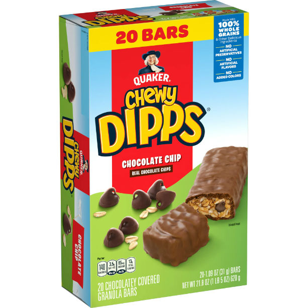 Product image of Quaker Chewy Dipps Granola Bars, Chocolate Chip, 20 Pack