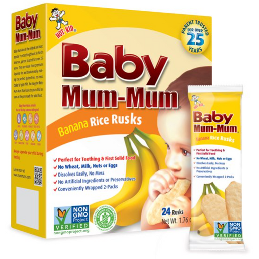 Product image of Baby Mum-Mum Rice Rusks, Banana, Gluten Free, Allergen Free, Non-GMO, Rice Teether Cookie for Teething Infants, 1.76 Ounce
