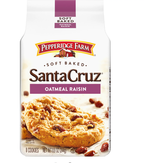 Product image of Pepperidge Farm Santa Cruz Soft Baked Oatmeal Raisin Cookies, 8.6 oz. Bag