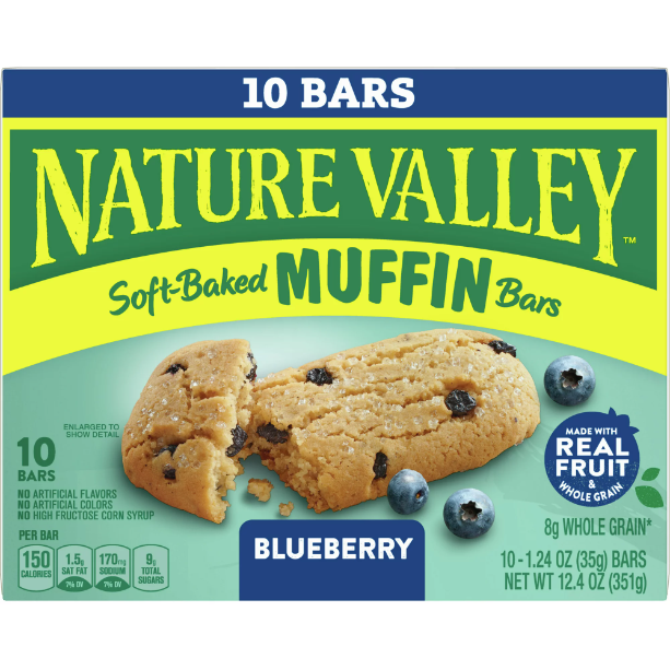Product image of Nature Valley Soft-Baked Muffin Bars, Blueberry, Snack Bars, 1.24 oz, 10 ct