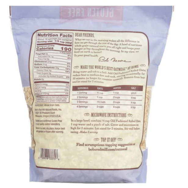 Product image of Bob's Red Mill, Old Fashion Rolled Oats, Gluten Free, Whole Grain, 32 Oz