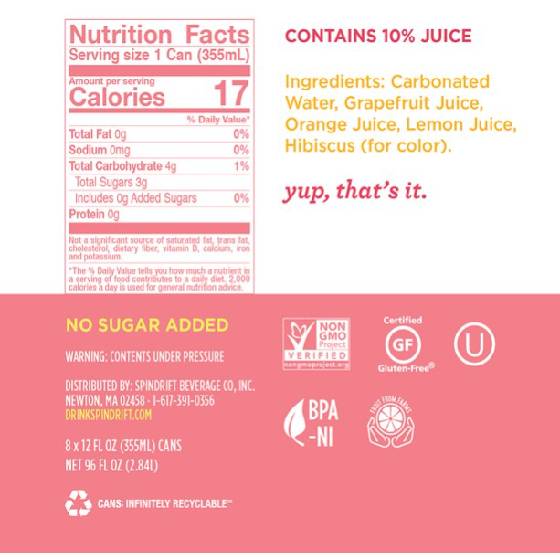 Product image of Spindrift Unsweetened Grapefruit Sparkling Water, 12 Fl Oz, 8 Pack Cans