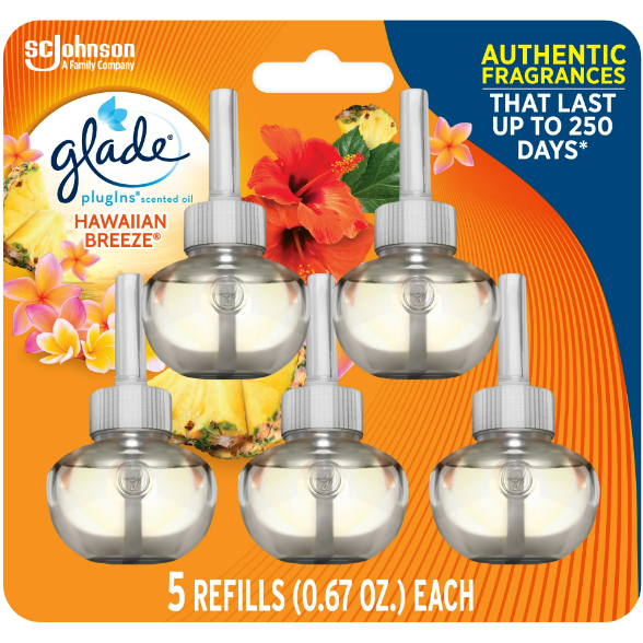 Product image of Glade PlugIns Scented Oil 5 Refills, Air Freshener, Hawaiian Breeze®, 5 x 1.34 oz