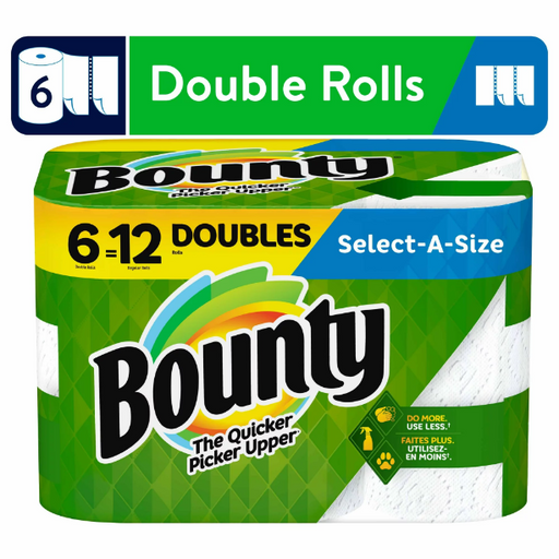 Product image of Bounty Select-A-Size Paper Towels, Double Rolls, White, 98 Sheets Per Roll, 6 Count