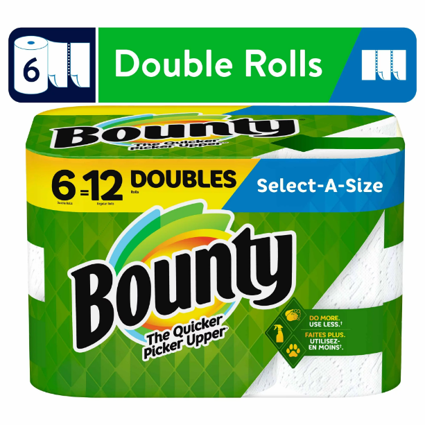 Product image of Bounty Select-A-Size Paper Towels, Double Rolls, White, 98 Sheets Per Roll, 6 Count