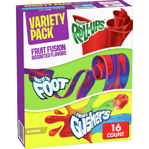 Product image of Fruit Roll-Ups, Fruit by the Foot, Gushers, Snacks Variety Pack, 16 ct