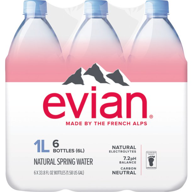 Product image of evian Natural Spring Water bottles, 33.8 fl oz, 6 pack