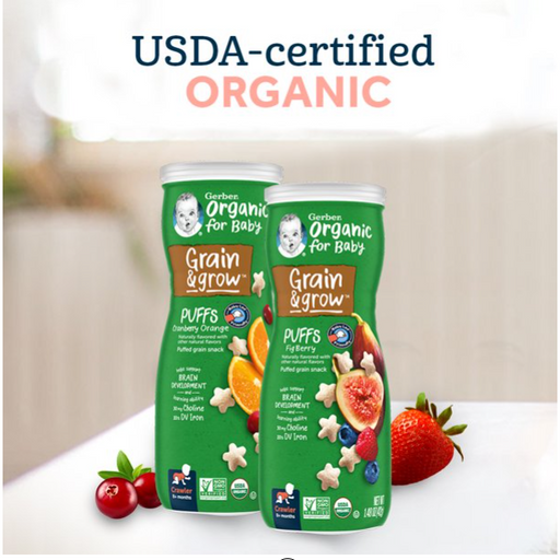 Product image of Gerber Organic Puffs Cranberry Orange Cereal Snacks, 1.48 Oz