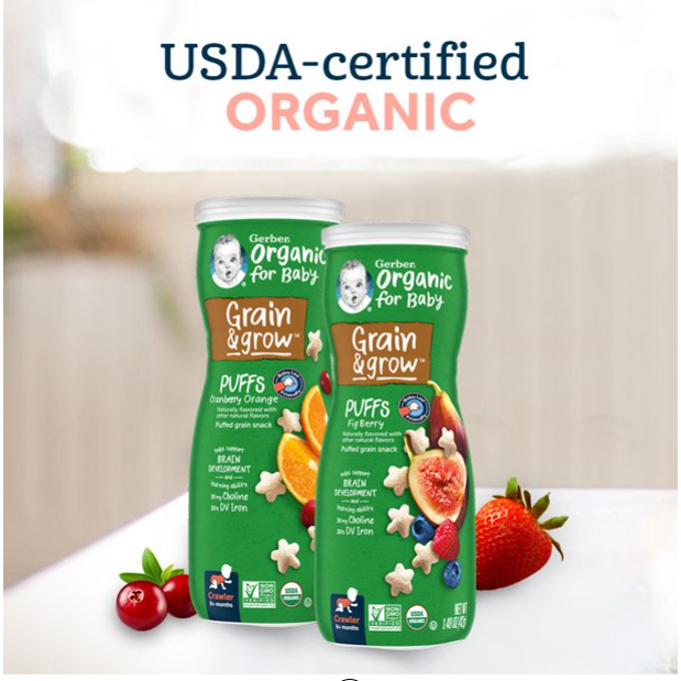 Product image of Gerber Organic Puffs Cranberry Orange Cereal Snacks, 1.48 Oz