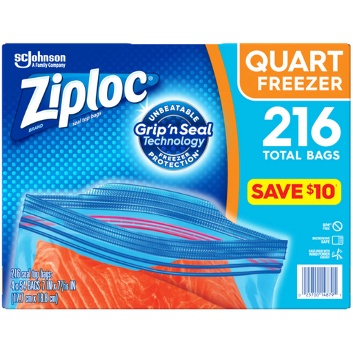 Product image of Ziploc Easy Open Tabs Freezer Quart Bags (216 ct.)