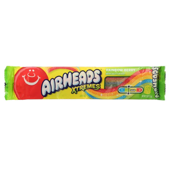 Product image of Airheads Xtremes Rainbow Berry Sour Belts Candy, 2 oz,