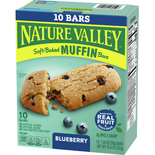 Product image of Nature Valley Soft-Baked Muffin Bars, Blueberry, Snack Bars, 1.24 oz, 10 ct