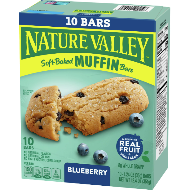 Product image of Nature Valley Soft-Baked Muffin Bars, Blueberry, Snack Bars, 1.24 oz, 10 ct
