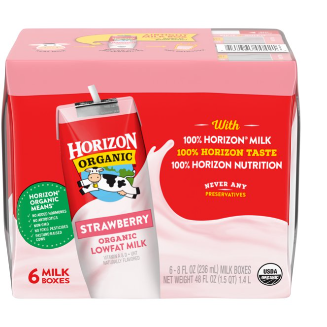 Product image of Horizon Organic 1% Lowfat UHT Strawberry Milk, 8 Oz., 6 Count