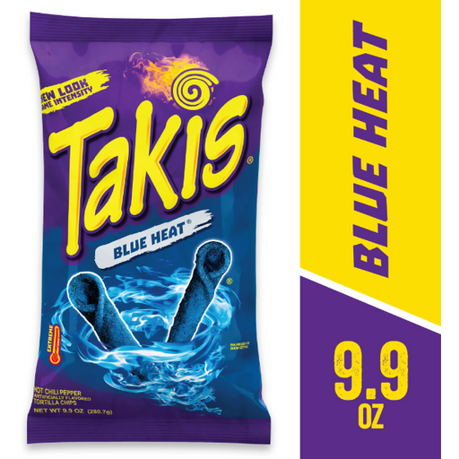 Product image of Takis Blue Heat Rolled Tortilla Chips, Hot Chili Pepper Artificially Flavored, 9.9 Ounce Bag