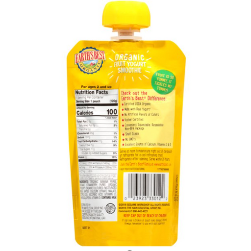 Product image of Earth's Best Organic Sesame Street Fruit Yogurt Smoothie, Strawberry Banana, 4.2 oz
