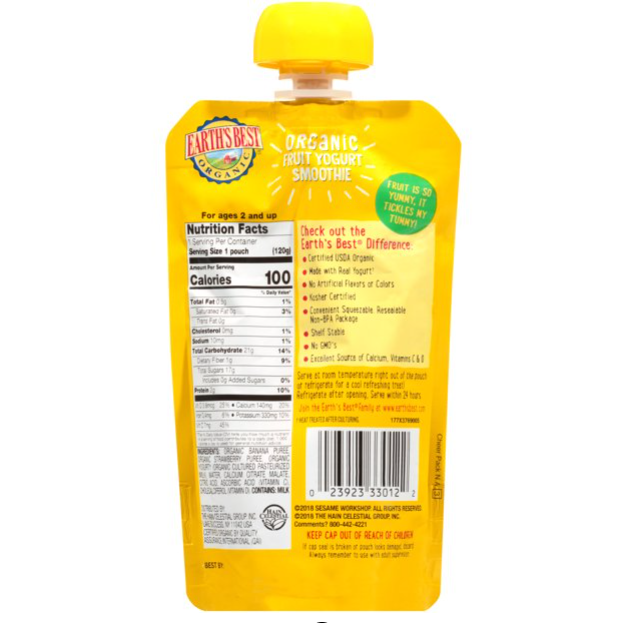 Product image of Earth's Best Organic Sesame Street Fruit Yogurt Smoothie, Strawberry Banana, 4.2 oz