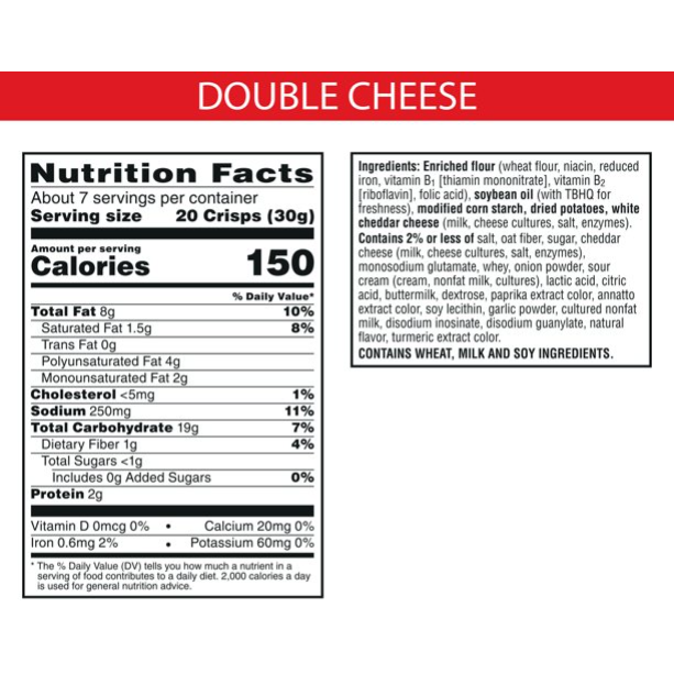 Product image of Cheez-It Snap'd Cheese Cracker Chips, Thin Crisps, Lunch Snacks, Double Cheese, 7.5oz