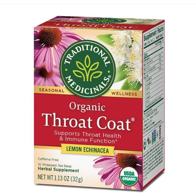 Product image of Traditional Medicinals Tea, Organic Throat Coat Lemon Echinacea, Tea Bags, 16 Count
