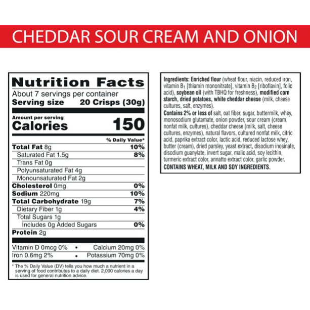 Product image of Cheez-It Snap'd Cheese Cracker Chips, Thin Crisps, Lunch Snacks, Cheddar Sour Cream Onion, 7.5oz