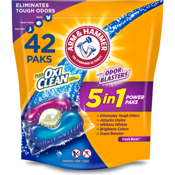 Product image of Arm & Hammer Plus OxiClean With Odor Blasters LAUNDRY DETERGENT 5-IN-1 Power Paks, 42CT (Packaging may vary)