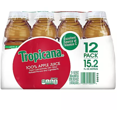 Product image of Tropicana 100% Juice, Apple Juice (15.2 oz., 12 pk.)