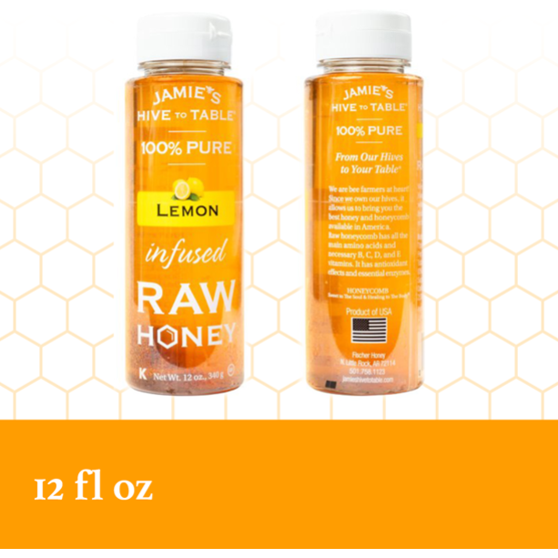 Product image of Jamie's Hive to Table Lemon Infused Raw Honey Pure Honey 12 oz Bottle