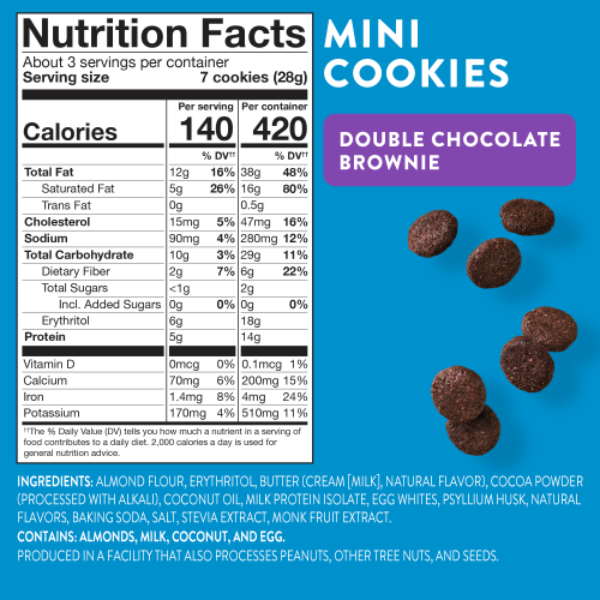 Product image of HighKey No Sugar Added, Keto Friendly, Grain & Gluten Free Double Chocolate Brownie Mini Cookies, 2g Net Carbs, 3oz