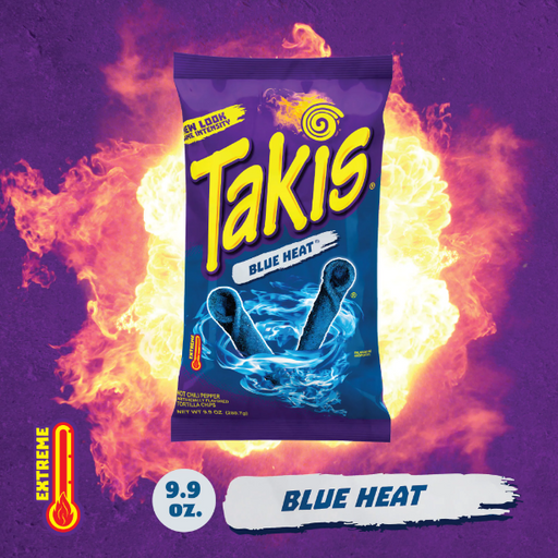 Product image of Takis Blue Heat Rolled Tortilla Chips, Hot Chili Pepper Artificially Flavored, 9.9 Ounce Bag