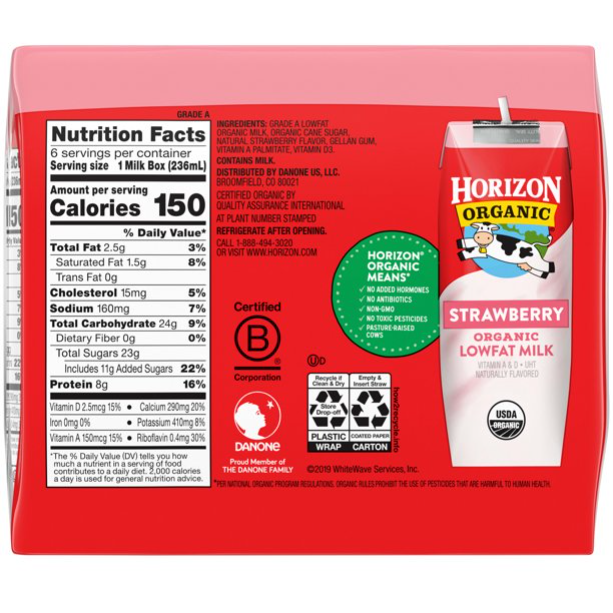 Product image of Horizon Organic 1% Lowfat UHT Strawberry Milk, 8 Oz., 6 Count