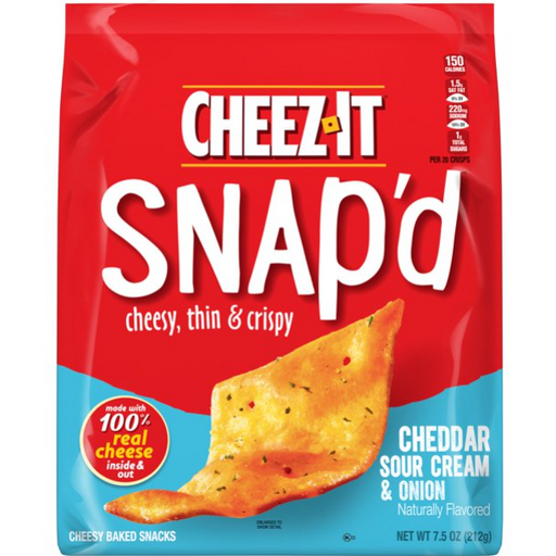 Product image of Cheez-It Snap'd Cheese Cracker Chips, Thin Crisps, Lunch Snacks, Cheddar Sour Cream Onion, 7.5oz