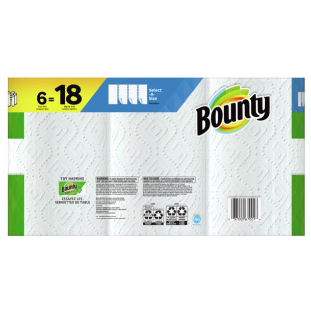 Product image of Bounty Select-A-Size Paper Towels, White, 6 Triple Rolls