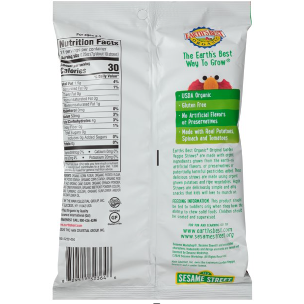 Product image of Earth's Best Organic Sesame Street Original Garden Veggie Straws, 2.75 oz.