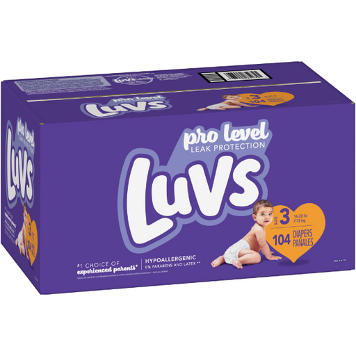 Product image of Luvs Pro Level Breathable Hypoallergenic Overnight Soft Diapers - Size 3, 104 Count