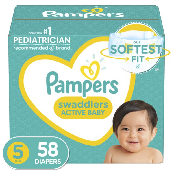 Product image of Pampers Swaddlers Diapers, Soft and Absorbent, Size 5, 58 Ct