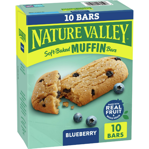 Product image of Nature Valley Soft-Baked Muffin Bars, Blueberry, Snack Bars, 1.24 oz, 10 ct