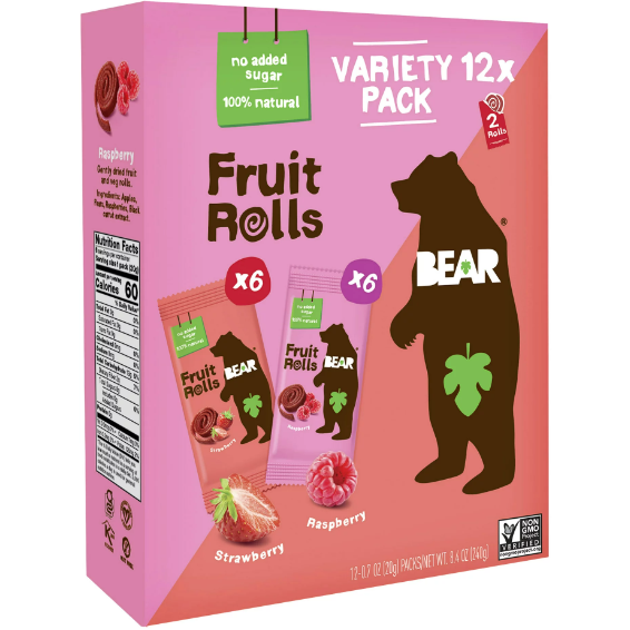 Product image of BEAR Fruit Rolls Variety Pack Straw/Rasp 8.4oz, 12 count