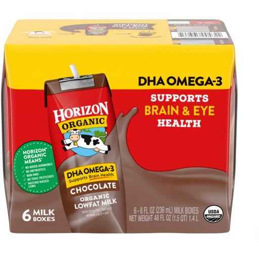 Product image of Horizon Organic 1% Lowfat UHT DHA Omega-3 Chocolate Milk, 8 Oz., 6 Count