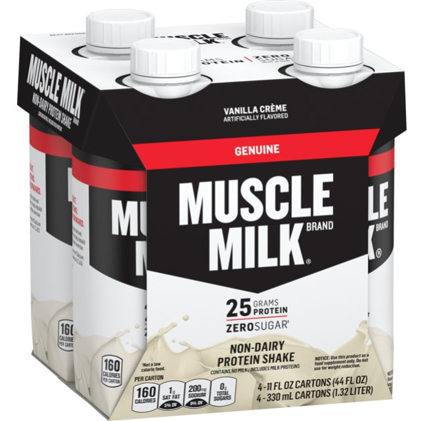 Product image of Muscle Milk Genuine Vanilla Creme Ready to Drink Protein Shake, 25g Protein, 11 oz, 4 Pack Bottles