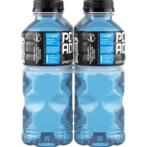Product image of POWERADE Mountain Berry Blast, ION4 Electrolyte Enhanced Fruit Flavored Sports Drink w/ Vitamins B3, B6, and B12, Replenish Sodium, Calcium, Potassium, Magnesium, 20 fl oz, 8 Pack