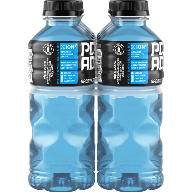 Product image of POWERADE Mountain Berry Blast, ION4 Electrolyte Enhanced Fruit Flavored Sports Drink w/ Vitamins B3, B6, and B12, Replenish Sodium, Calcium, Potassium, Magnesium, 20 fl oz, 8 Pack
